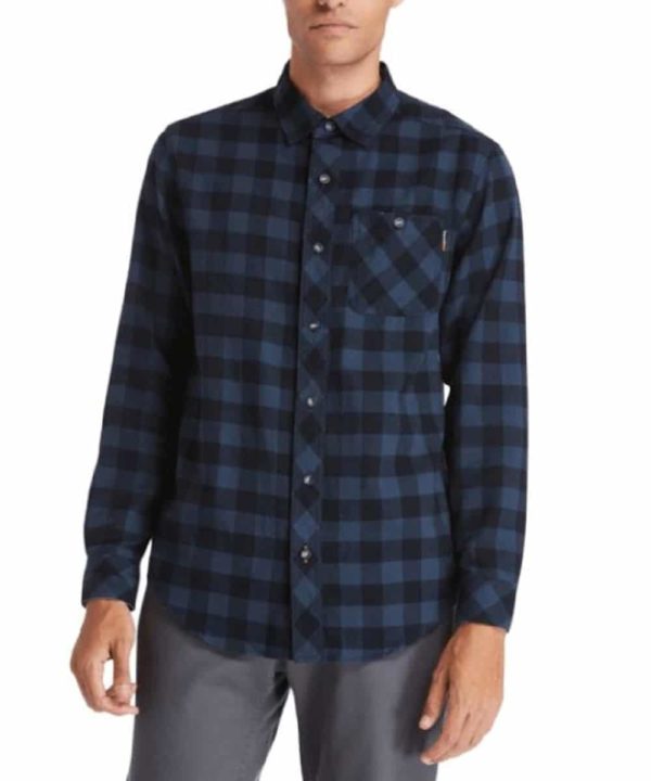 Timberland Men's Big And Tall Woodfort Mid-Weight Navy Buffalo Flannel Work Shirt- Style #A1V65 T58