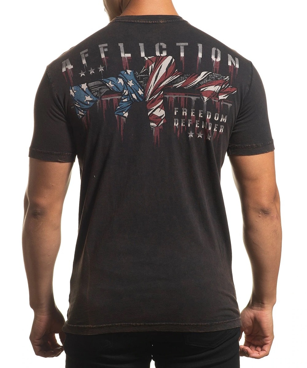 FREEDOM DEFENDER Affliction Men's Short Sleeve T-Shirt NEW Black 