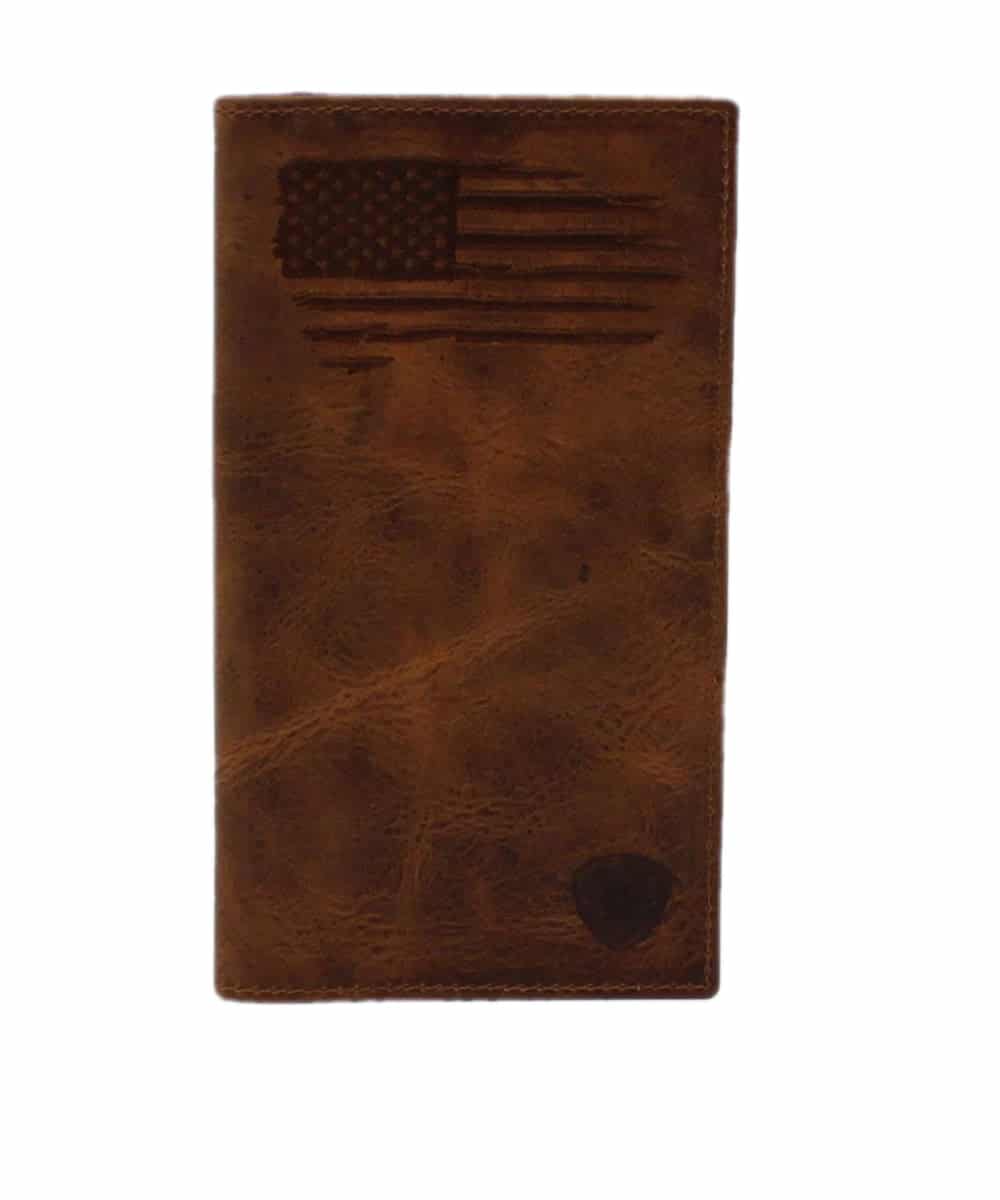 M&F Western Men's Ariat Rodeo Distressed USA Flag Logo Wallet- Style #A3545802