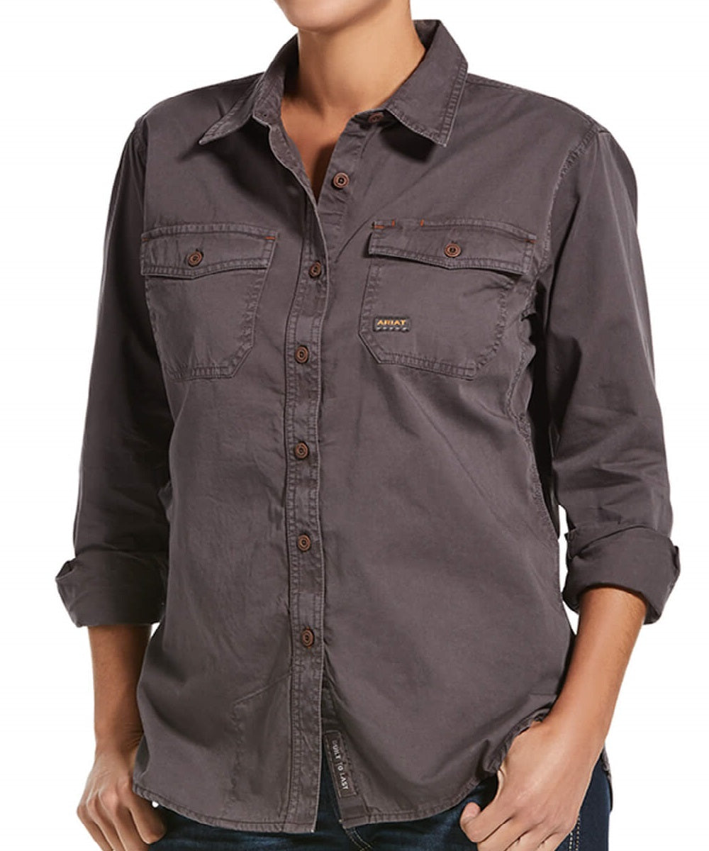 Ariat Women's Rebar Grey Washed Twill Work Shirt- Style #10032884