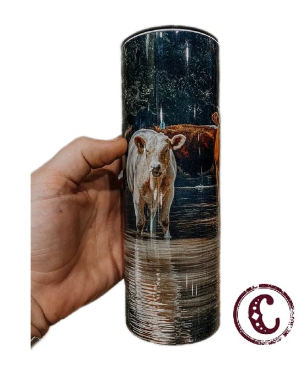 The Whole Herd Cows In Water Skinny Tumbler- Style #L5034- COWS IN WATER