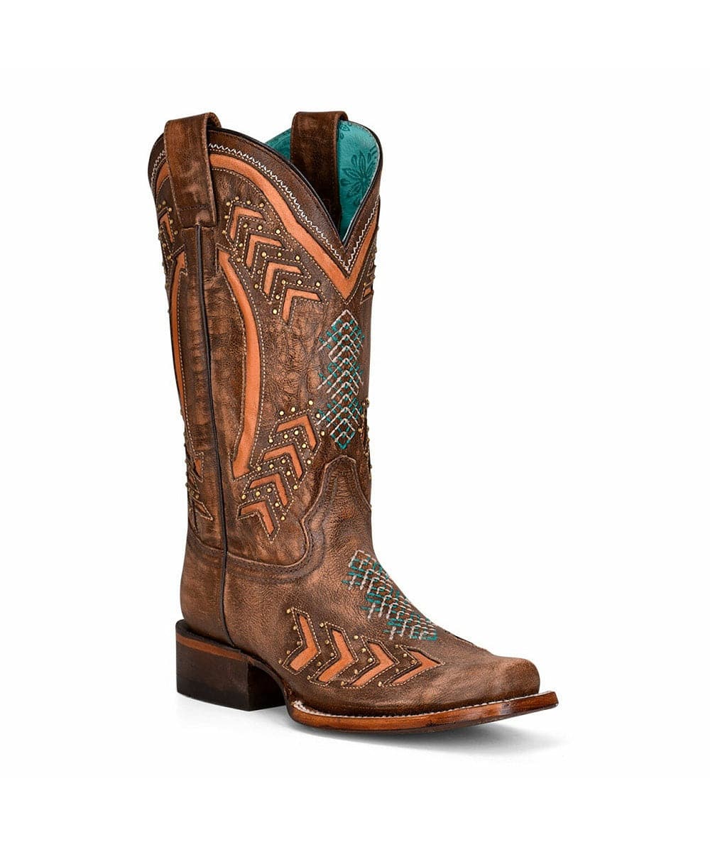 Corral Women's Embroidered Inlay Studded Square Toe Boot- Style #Z5009