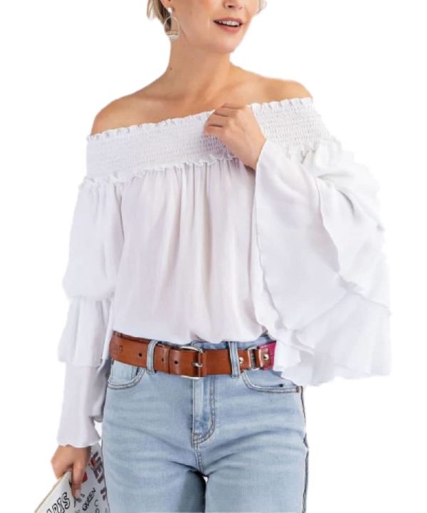 Easel Women's Ruffled Sleeve Off The Shoulder Top- Style #ET16511