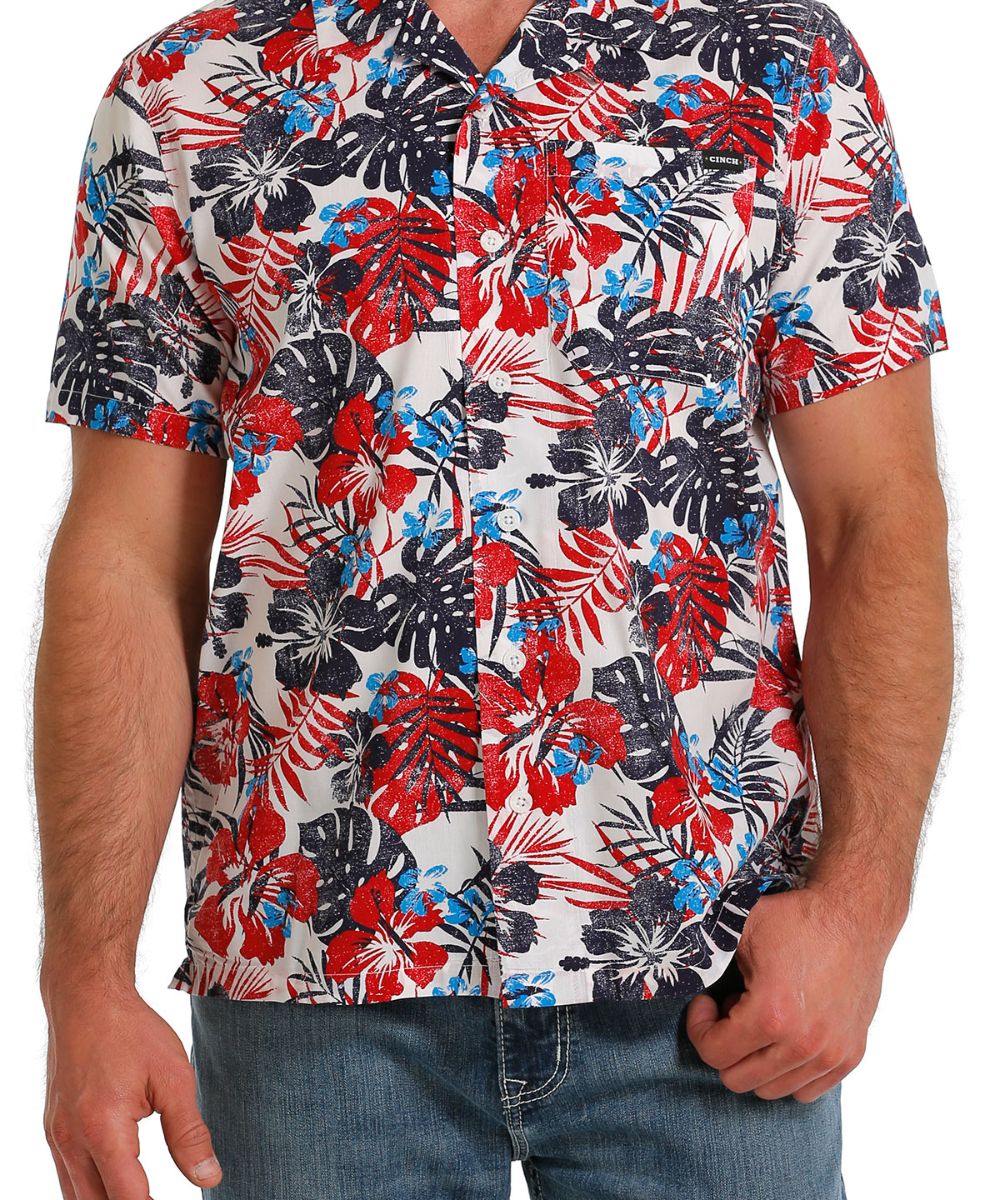 Cinch Men's Button Down Tropical Camp Shirt Cowpokes Work & Western