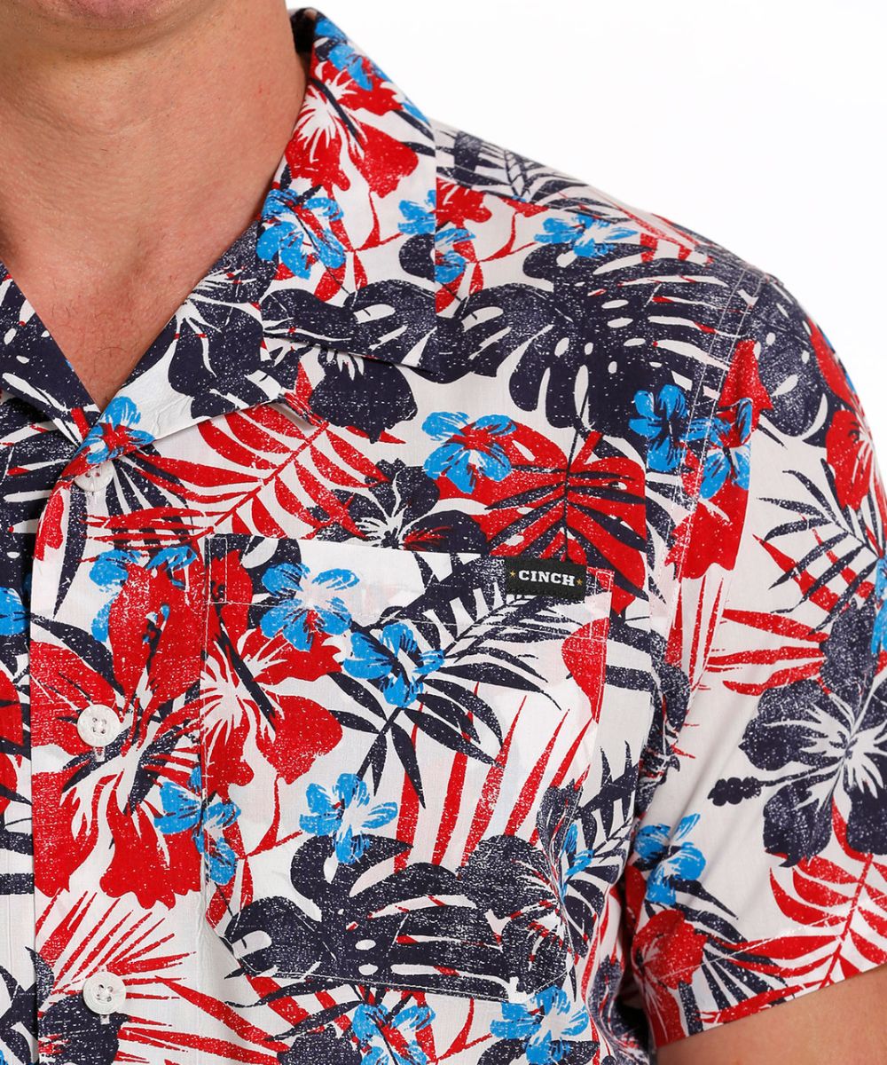 Cinch Men's Button Down Tropical Camp Shirt Cowpokes Work & Western