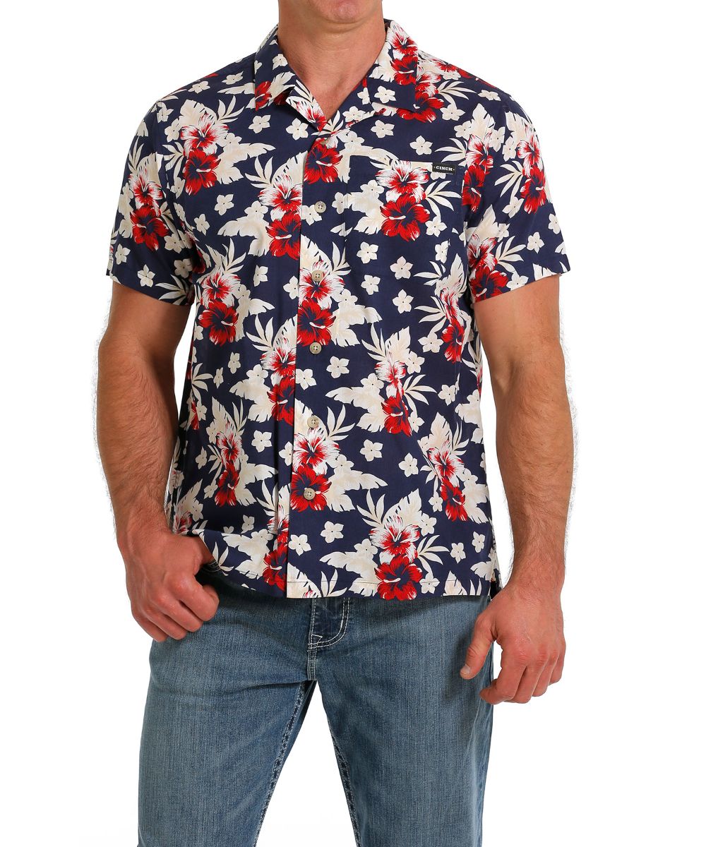 Cinch Men's Button Down Tropical Camp Shirt Cowpokes Work & Western